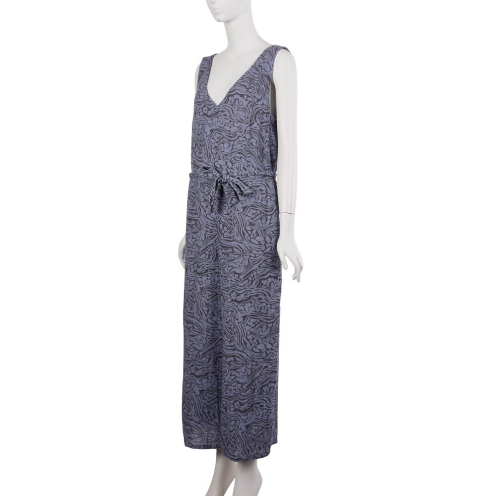CALME by JOHNNY WAS Jumpsuit M Blue Print Cotton Sleeveless Wide Leg Tie Belt - Picture 3 of 9